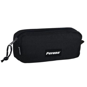 Portatodo de Poliéster Negro Con Cremallera de  y logotipo en etiqueta tejida.