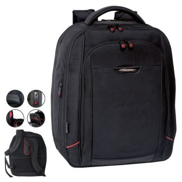 Mochila con adaptador de tranvía, compartimentos para computadoras portátiles y tabletas, múltiples bolsillos, correas acolchadas