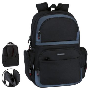 Mochila con adaptador de tranvía, compartimentos para computadoras portátiles y tabletas, múltiples bolsillos y correas acolchadas