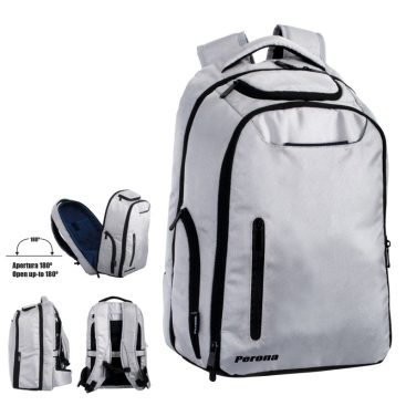 Mochila Gris Con Compartimentos para Portátil, tableta y Objetos Personal, adaptable un Carro Portamochilas.