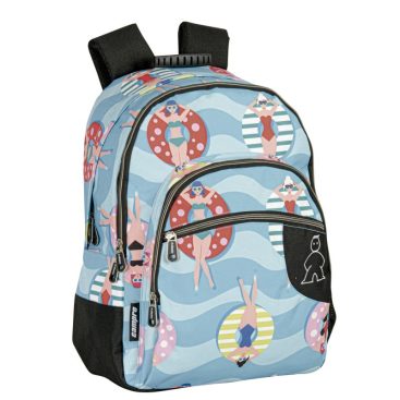 Mochila doble con adaptador oculto, correas acolchadas y espalda, correas reflectantes y compartimentos múltiples.