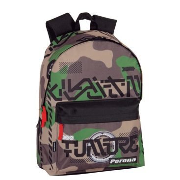 Mochila doble con adaptador oculto, correas acolchadas y espalda, compartimentos múltiples y detalles reflexivos.