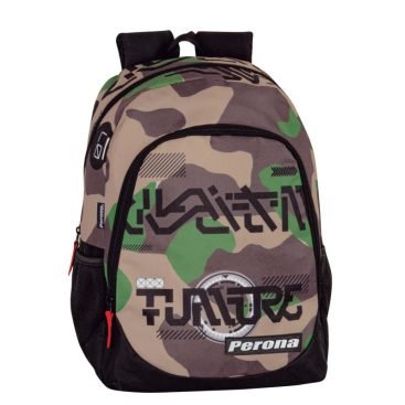 Mochila doble con adaptador oculto, correas acolchadas y espalda, compartimentos múltiples y detalles reflexivos.